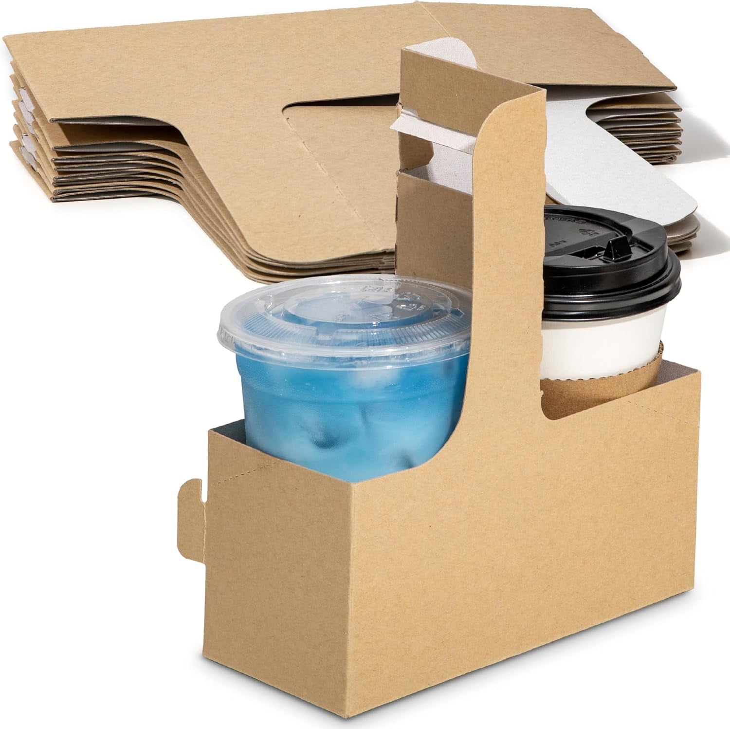 PATIKIL 10-Pack Disposable 2-Cup Drink Carriers - Kraft Paper Handled Tray For Coffee, Takeout, Events