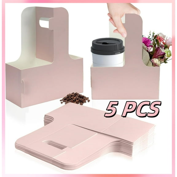 2 Cup Disposable Drink Carrier with Handle - MJTYUTMO Kraft Paperboard Cup Holder Disposable Cup Carriers for Hot or Cold Drinks and Coffee, Pink (5 PCS)