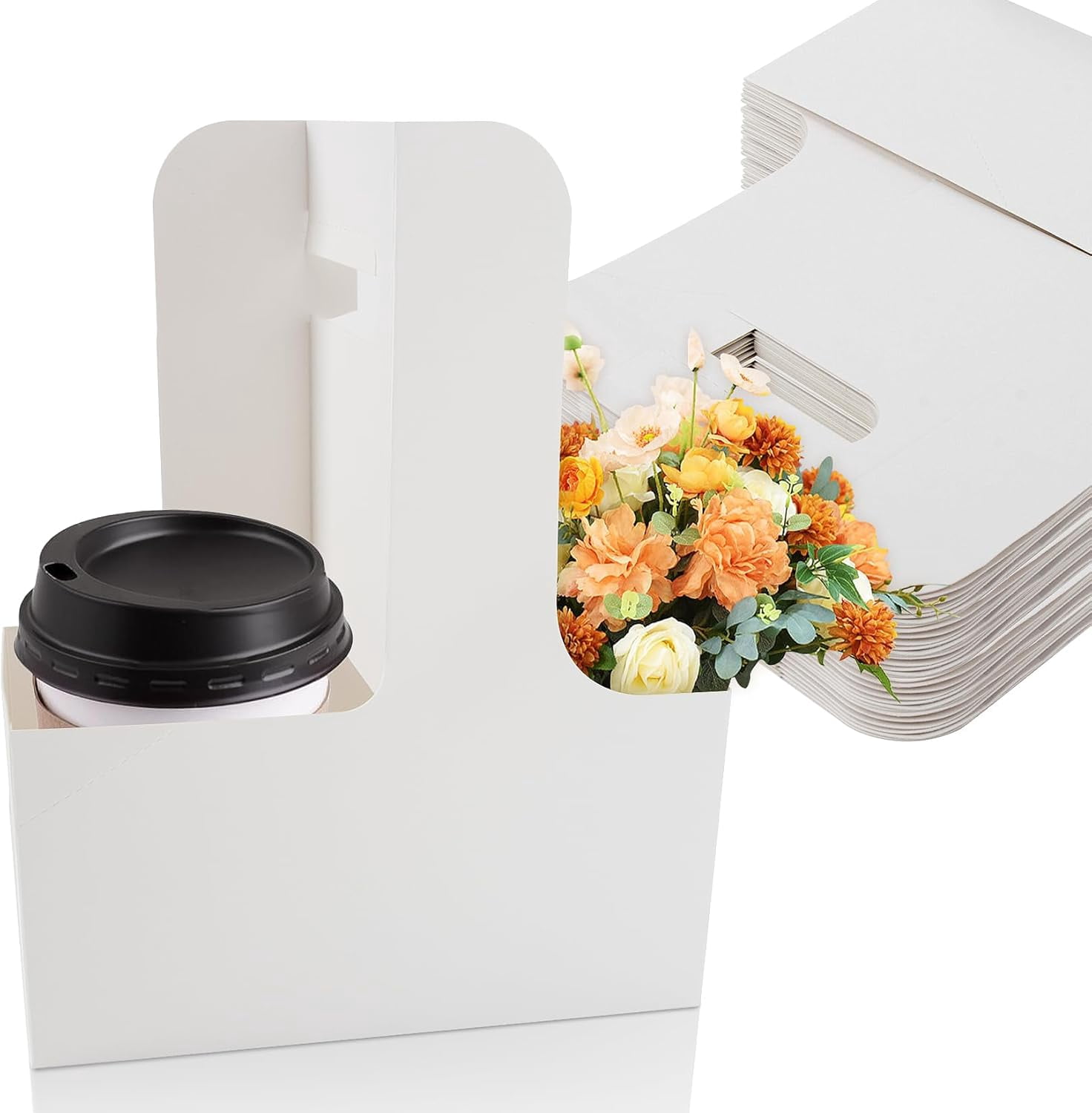 Cardboard Drink Carriers 30-Pack White Cardboard 2-Cup Drink Carriers -  Disposable Coffee Cup Holders With Handles For Takeout Restaurant Cups