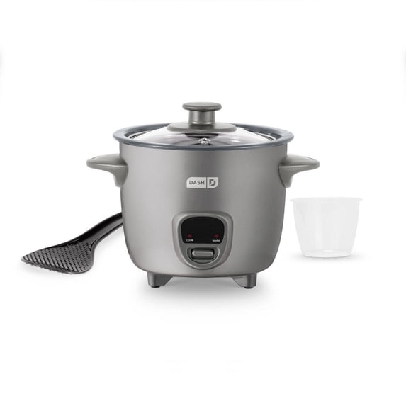 2-Cup Electric Mini Rice Cooker with Automatic Keep Warm Function, Compact Small Rice Maker with Included Recipes and Accessories for Rice, Oatmeal, Soups, and Everyday Cooking, Graphite