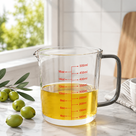 2-Cup Glass Measuring Cup For Baking and Cooking, (Upgraded, 3 Marking Including Cup/ML/Ounce Scale) Dishwasher, Freezer, Microwave, and Preheated Oven Safe, Essential Kitchen Tools