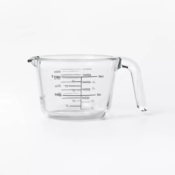 2 Cup Glass Measuring Cup Clear Borosilicate, Microwave & Dishwasher Safe, 16oz Capacity