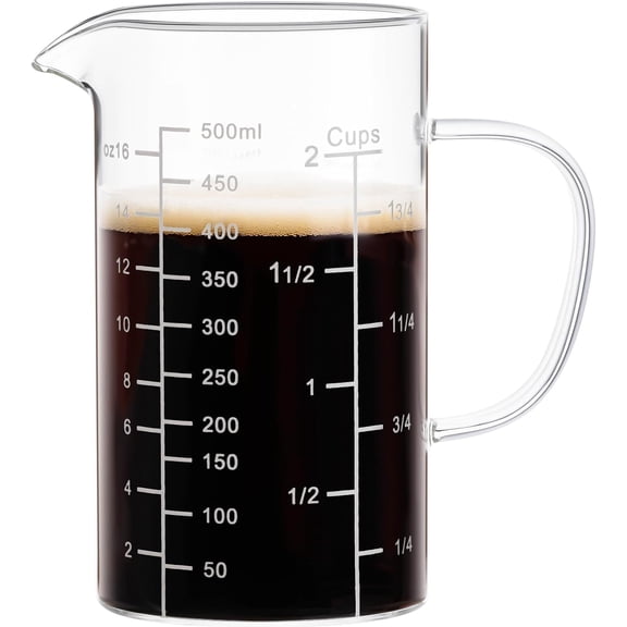 2 Cup Glass Measuring Cup, Liquid Measuring Cups with three Scale and V-Shaped Mouth, Glass Coffee Cups with Handle, Glass Beaker for Kitchen or Restaurant 500 ML