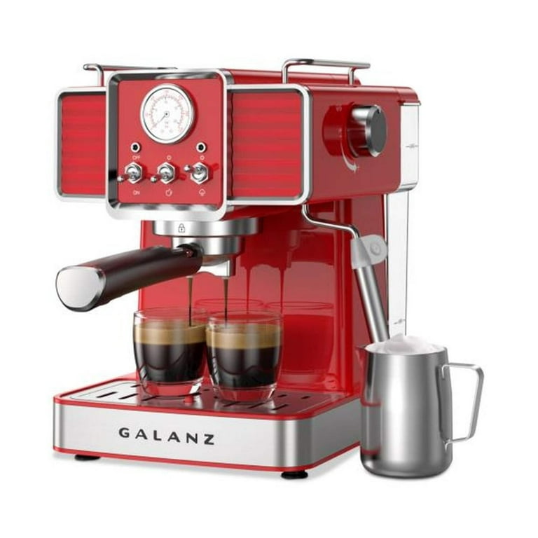 Galanz Retro Coffee Maker with Milk Frother, 15 Bar Pump