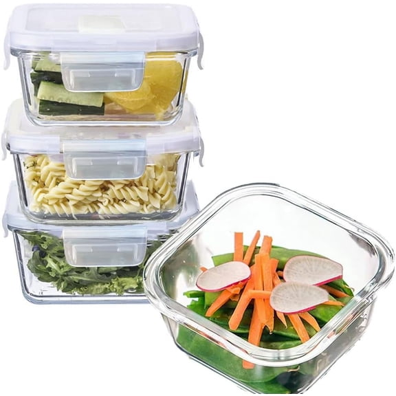 2 Cup Square Glass Food Storage Containers, Small Square Storage Containers With Airtight Lids Leak-proof, BPA free 16oz Glass Meal Prep Bowls, Dishwasher, Microwave, Freezer Safe (White)