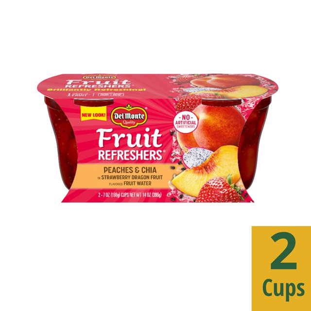 (2 Cups) Del Monte Fruit & Chia Peaches in Dragon Fruit Cups, 7 oz