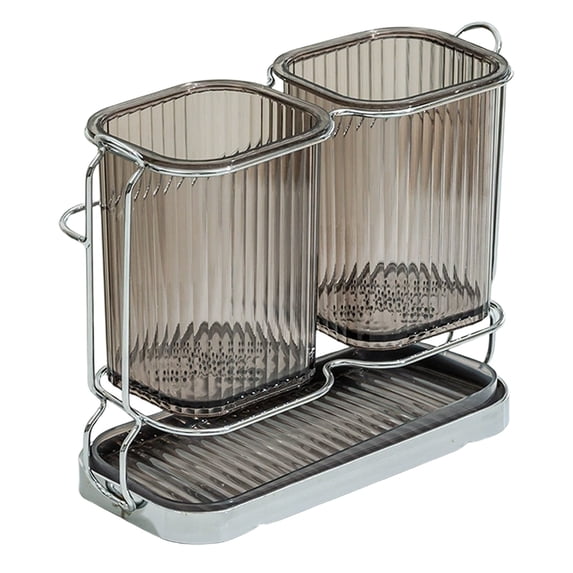 2 Cups Tooth Brushing Holder, Loetky Bathroom Organizers With Detachable Drain Tray For Toothpaste, Razors, Toothbrush, Storage Caddy Countertop, Kitchen Utensil Holder, A Drainer (With Two Cups)
