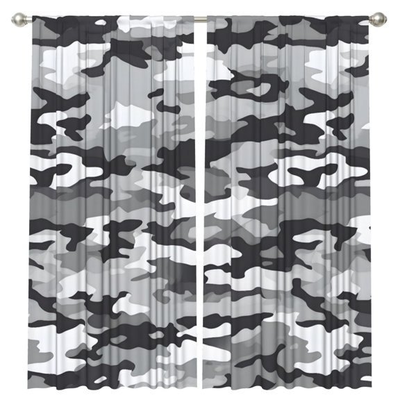 2 Curtains 52x84in Anti-Wrinkle Durable Rod Design For Easy Installation For Living Room Bedroom Dormitory Office Terrace Vector Camouflage Pattern Gray_1