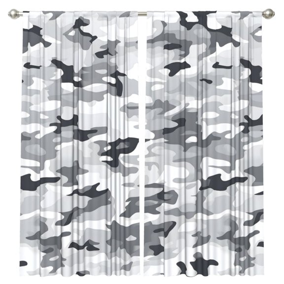 2 Curtains 52x84in Anti-Wrinkle Durable Rod Design For Easy Installation For Living Room Bedroom Dormitory Office Terrace Vector Camouflage Pattern Gray_3