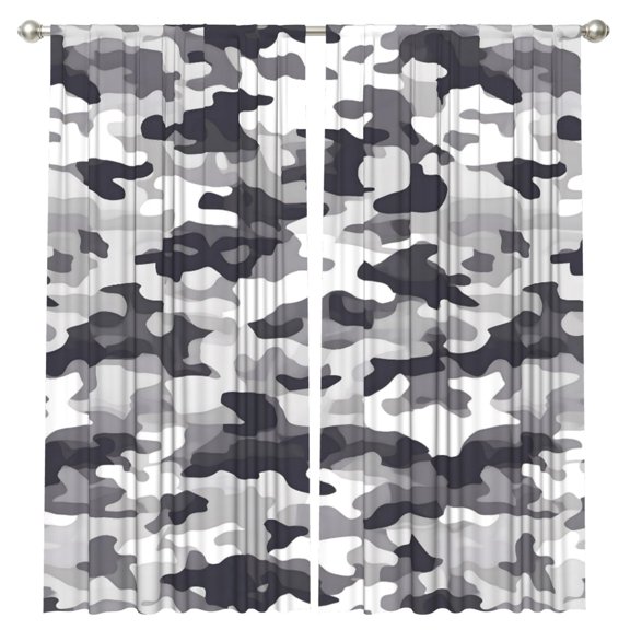 2 Curtains 52x84in Anti-Wrinkle Durable Rod Design For Easy Installation For Living Room Bedroom Dormitory Office Terrace Vector Camouflage Pattern Gray_4