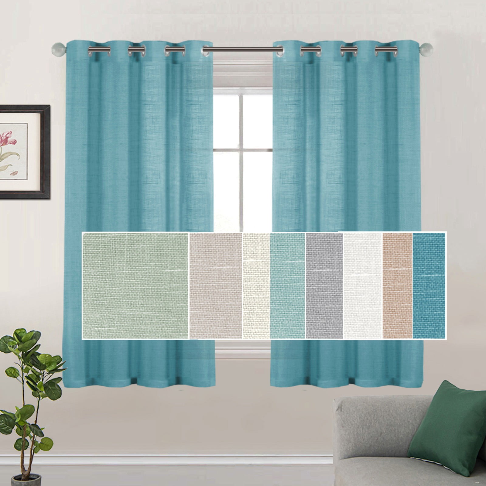2 Curtains Linen Sheer Curtains 63 Inch Length Semi Sheer Curtains Silver Linen Curtain Panels for Living Room/Bedroom Light Filtering Curtains 2 Panels Curtain