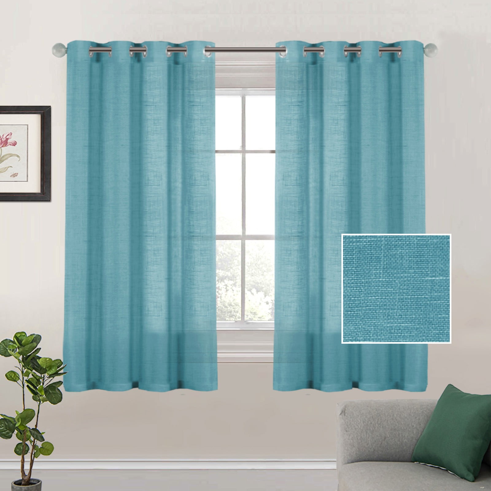 2 Curtains Linen Sheer Curtains 63 Inch Length Semi Sheer Curtains Silver Linen Curtain Panels for Living Room/Bedroom Light Filtering Curtains 2 Panels Curtain
