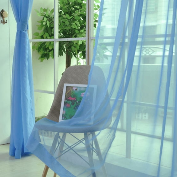 2 Curtains Window 2 Drape Pure Tulle Door Scarf Pcs Color Sheer Curtain Panel Home Decor Curtain