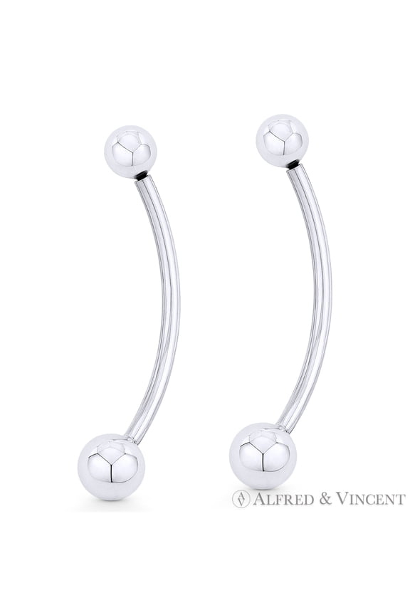 2" Curved Barbell Drop Earrings w/ 6mm & 8mm Ball Beads in .925 Sterling Silver