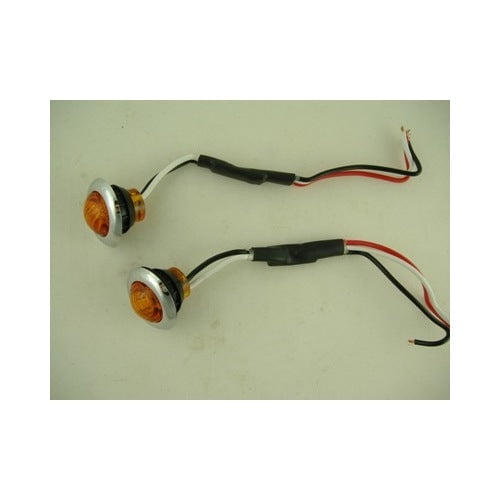 (2) Custom Mini 3/4" Round Amber 3 LED Marker Turn Lights / Grommets / SS Bezels