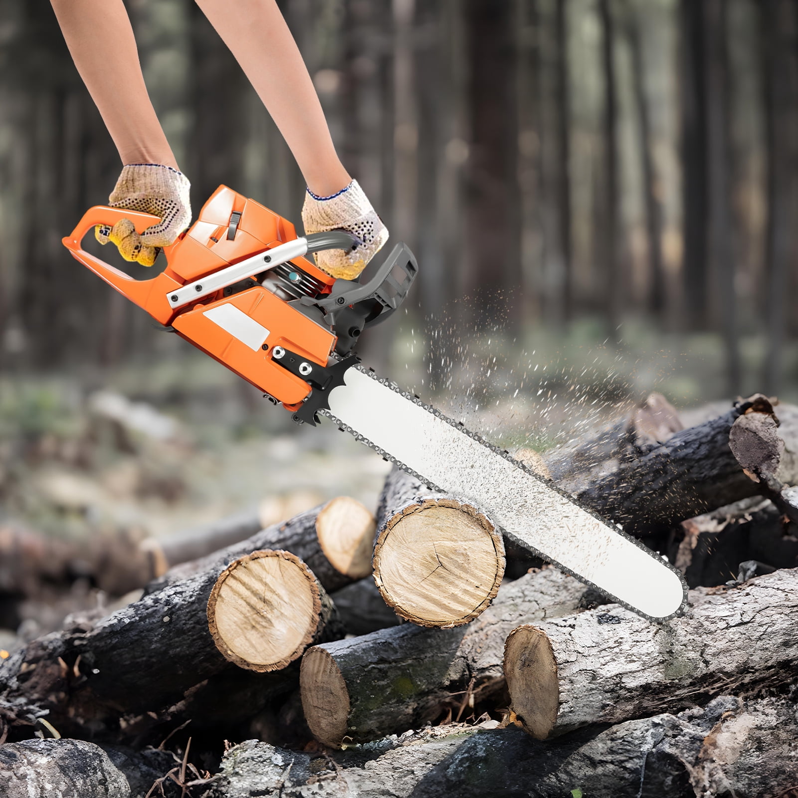 2-Cycle 72cc Gasoline Power Chain Sawsgas Chainsaw with 24 Inch Guide Bar 3.9kw for Forest Harvesting Cutting Wood Pruning Branches