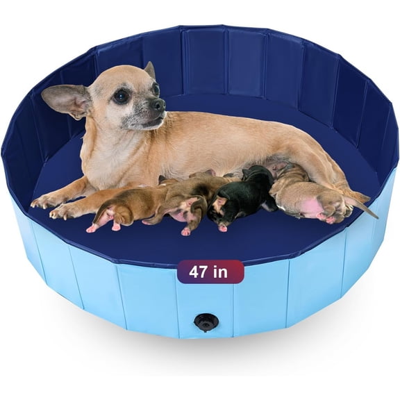 .2" D x 11.8" H Foldable Whelping Pen for Dogs, Swimming Pool | Portable Whelping Box & Birthing Pool for Puppies, Plastic Swimming Pool & Bath Tub, Blue, 120cm x 30cm