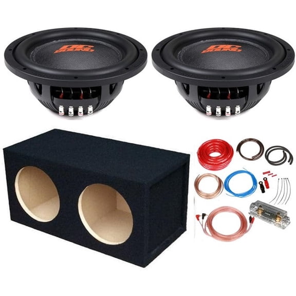 2 DC Sound DSW2000 10" Shallow-Mount Subwoofer 2000W + Enclosure Box + 0G Amp Kit