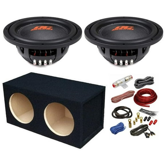 2 DC Sound DSW2000 10" Shallow-Mount Subwoofer 2000W + Enclosure Box + 4G Amp Kit