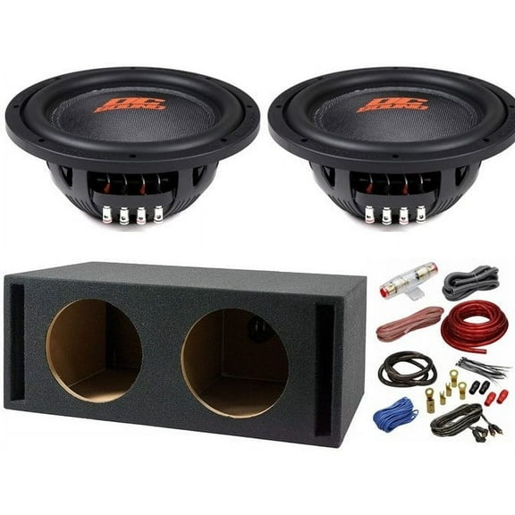 2 DC Sound DSW2000 10" Shallow-Mount Subwoofer 2000W + Ported Box + 4G Amp Kit