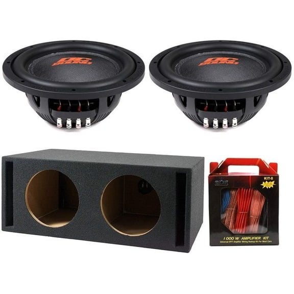 2 DC Sound DSW2000 10" Shallow-Mount Subwoofer 2000W + Ported Box + 8G Amp Kit