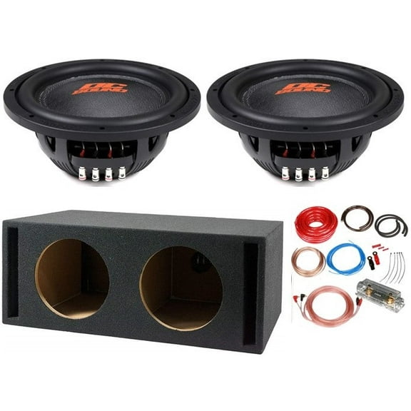 2 DC Sound DSW2500 12" Shallow-Mount Subwoofer 2500W + Ported Box + 0G Amp Kit
