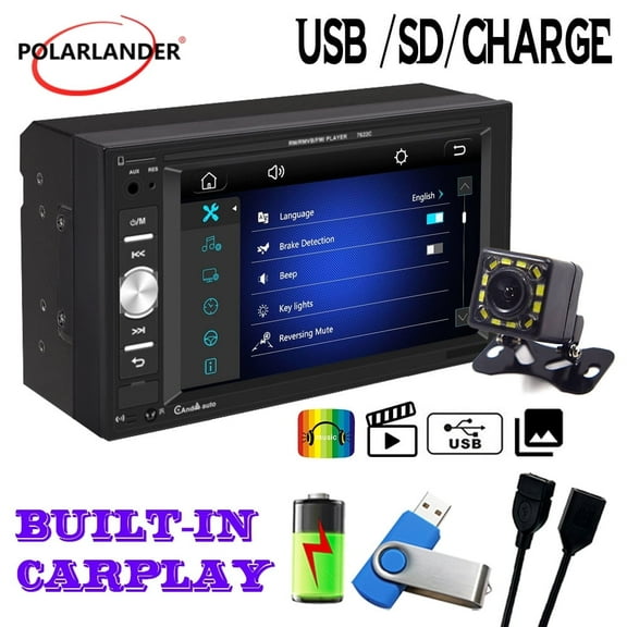2 DIN 7" With Rear View Camera Car Multimedia Accessories MP5 player FM Capacitive Screen Carplay, Android Auto Bluetooth/USB/AUX/TF Mirror link Wince
