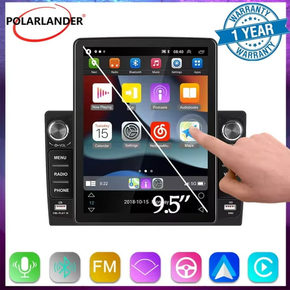2 DIN 9.5'' Car Stereo Car Radio Multimedia Player Bluetooth IPS Capacitive Touch Screen Built-in carplay/ Android auto