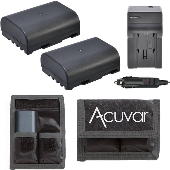 (2) DMW-BLF19 Batteries + Car / Home Charger for Panasonic Lumix DMC-GH3, DMC-GH4 and Other Models Camera + Acuvar Battery Pouch