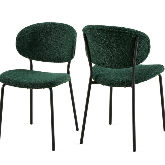Of 2 Dark Boucle Fabric Dining Chairs, Metal Legs, Foam, For Room, Living Kitchen, Fashionable And Cozy Seating Chairs (2 ), Contemporary Style With Fluffy Elegant Option