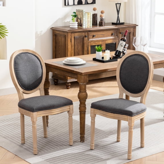 2 Dark Gray Linen French Dining Chairs, Solid Wood Legs For Support, Sw1845dg Style Fabric, Frame, Excellent Cushioning,