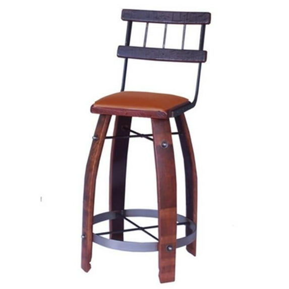 2 Day Designs 169T24 24 in. Leather Stave Stool with Back, Tan