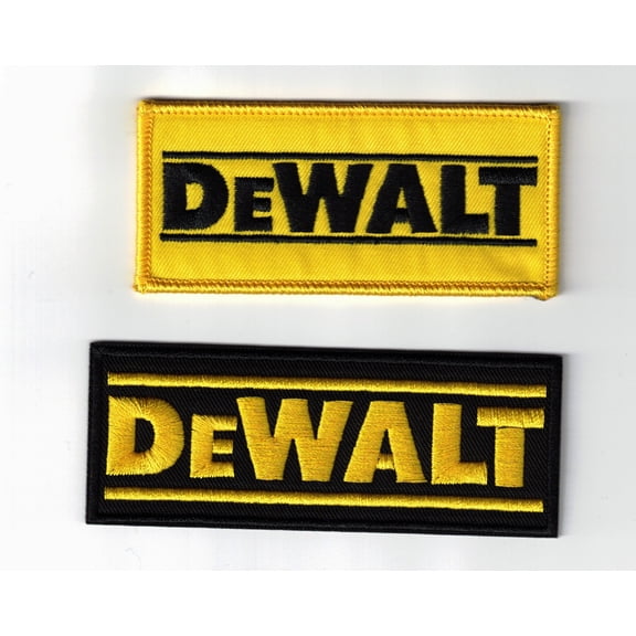 (2) DeWalt Tools Black Yellow Logo Premium Embroidered Iron-on Patch