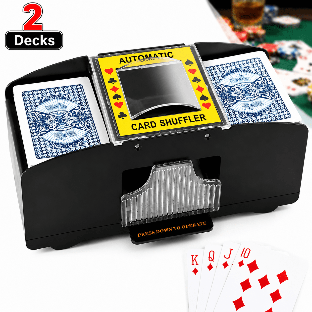 automatic card shuffler casino grade 6-Decks Red Canasta Cards with Shuffler, Revolving Card Holder, Sheet Score Pads to trading card games Playing cards are not included Professional Grade 2 Deck Card