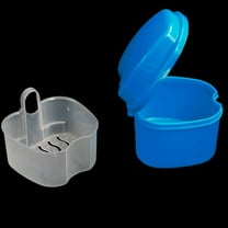 Under $2 Denture Bath Case, Hanging Denture Case with Storage Net - Portable & Odor-Free False Teeth Container, 9X9X7Cm, Retainer Case, Blue, by Goohae