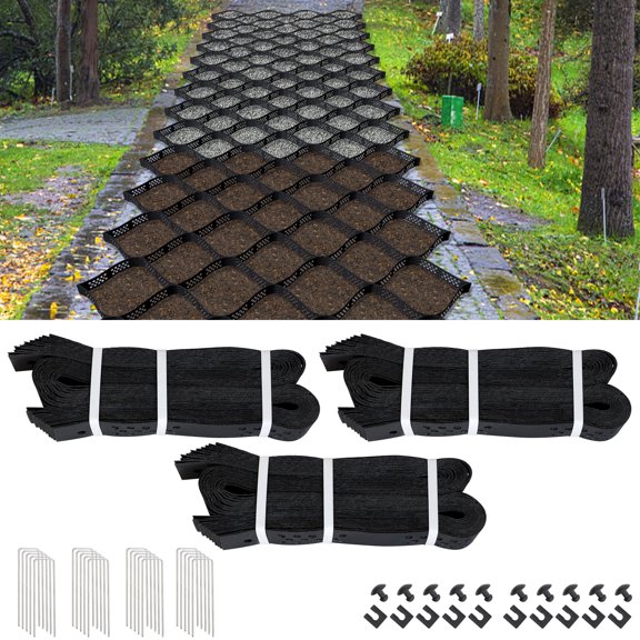 2" Depth Ground Grid for Gravel 36x4 FT - 1885 lbs/sq ft Load Capacity with Connection Buckles, Permeable Geo Cell Stabilization System for Driveways, Walkways, Slopes, Pathway & Garden