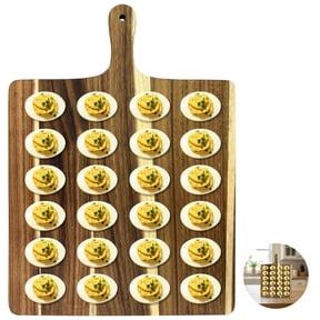 2 Deviled Egg Trays, 48 Hole Wood Platter, 16.5 x 12.2 in Reversible Charcuterie Board, Egg Holder with Handle for Kitchen Countertop, Easter, Party Hosting