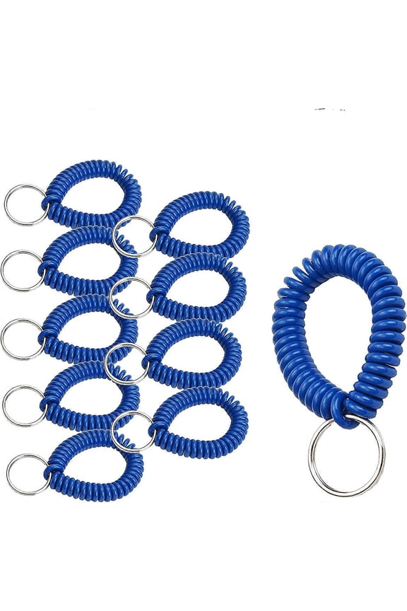 2 Diameter Spiral Wrist Coil With Steel Key Ring, Flexible Wrist Band Key Chain Bracelet, Stretches To 12, Pack Of 10