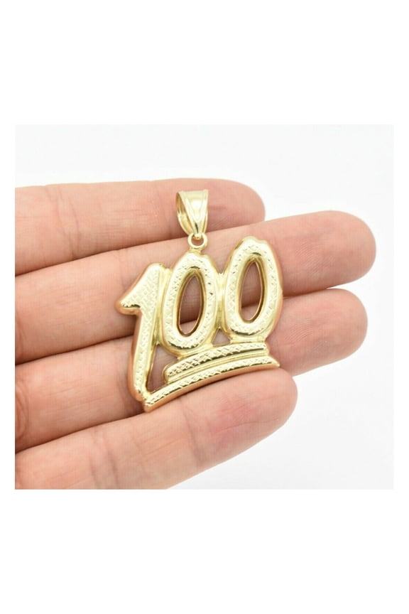 2" Diamond-Cut "100" Emoji Pendant Unisex Adult 10K Yellow Gold 3.46 Gr, GOLDUM NYC