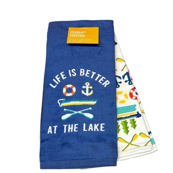 2 Different Printed Cotton Kitchen Towel 16 X 26 Lake Life Theme New