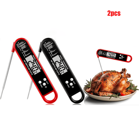 2 Digital Meat Thermometers for Cooking and Grilling - Instant Read Thermometer with Waterproof, Strong Magnet, and Calibration Functions, Suitable for Kitchen and Outdoor Use, Barbecue, Turkey, Beef