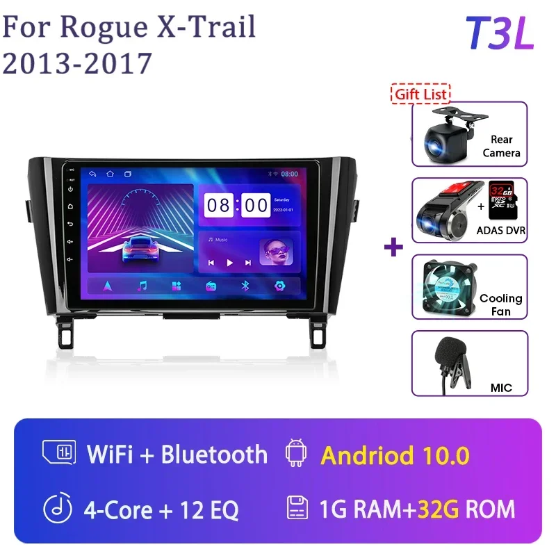 Android Car Stereo For Nissan Rogue/X-Trail T32 2013-2017 - 10" Touch Screen, CarPlay & Android Auto, GPS, Backup Camera Ready