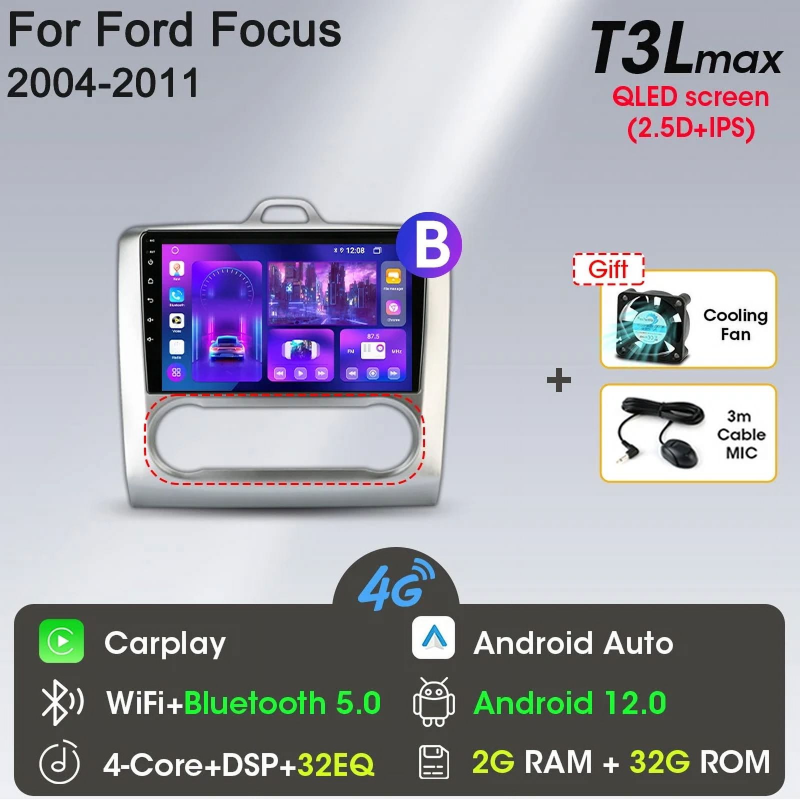 Autoradio Ford Focus 8 Core 4G+64G Wireless Carplay Android 13 Autoradio Per Ford Focus Mk2 Mk3 Exi MT 2 3 2004-2011 9 Pollici Autoradio Con Android Auto GPS Navi WiFi Mirror Link