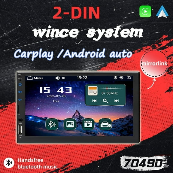 2 Din Car Stereo 7" Touch Screen Multimedia Player for Car Play MP5 with Rear View Camera/Android Auto/Autoradio/IOS/Bluetooth/USB/TF