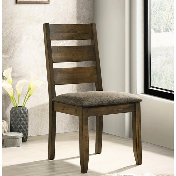 2 Dining Chair In Knotty Nutmeg And Grey - Rustic Style Eat-in Area Wood With Comfortable Seat Pad Ladderback Chairs (2) Elegance For Room Hardwood Made Padded Comfort