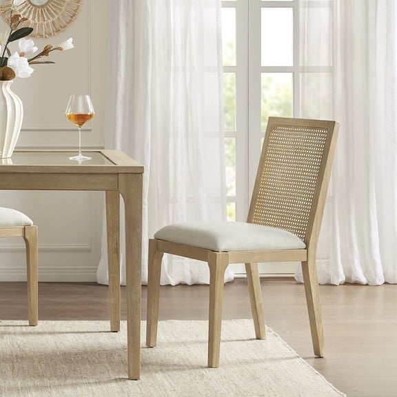 2 Dining Chair - Solid Wood Frame, Synthetic Cane Back, Upholstered Seat With Cushion Assembly Required 2 Chairs Wood, , Tools