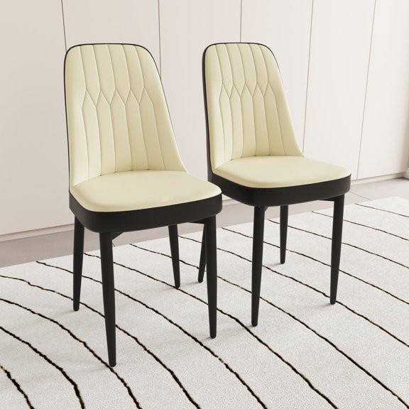 2 Dining Chairs for Kitchen and Office Use | Ergonomic Shape and Soft Cushions | High - Quality PU and Metal Construction | Easy to Install