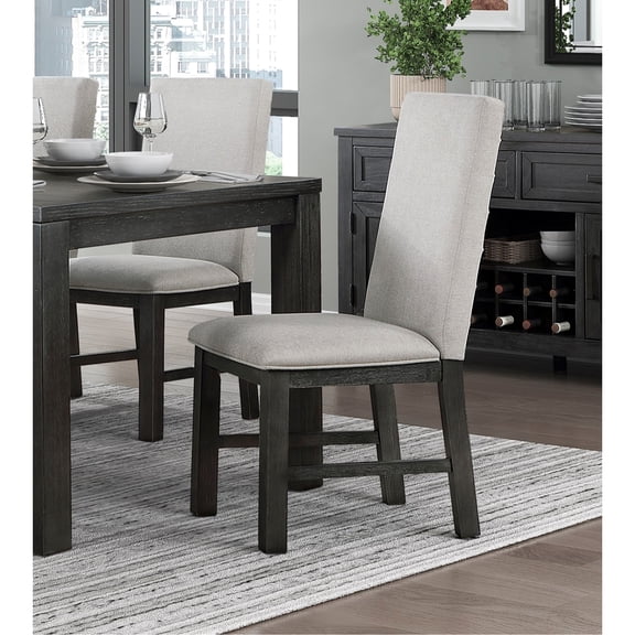 Of 2 Dining Side Chairs, Gray Upholstered, Antique Black Wood Frame, 17.4lb Product Weight, Room Upholstery, 250lbs Capacity, Stylish Design, Essentials