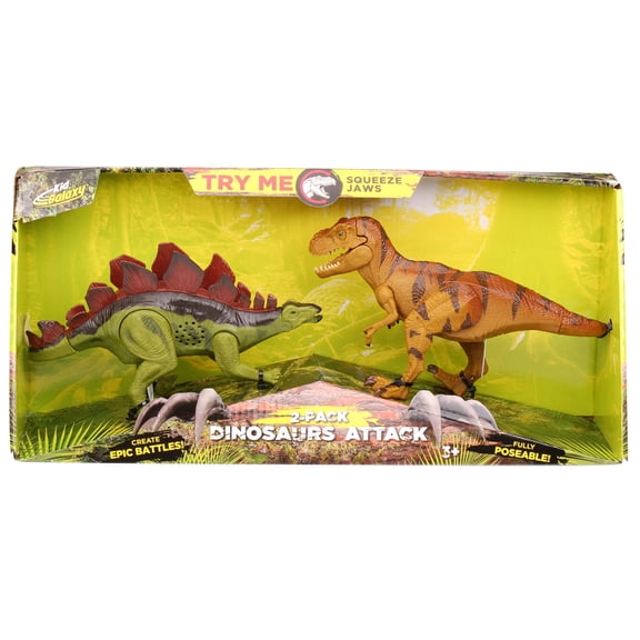2 Dinosaur Attack Figures W/ Lights & Sounds (Stegosaurus & T Rex)