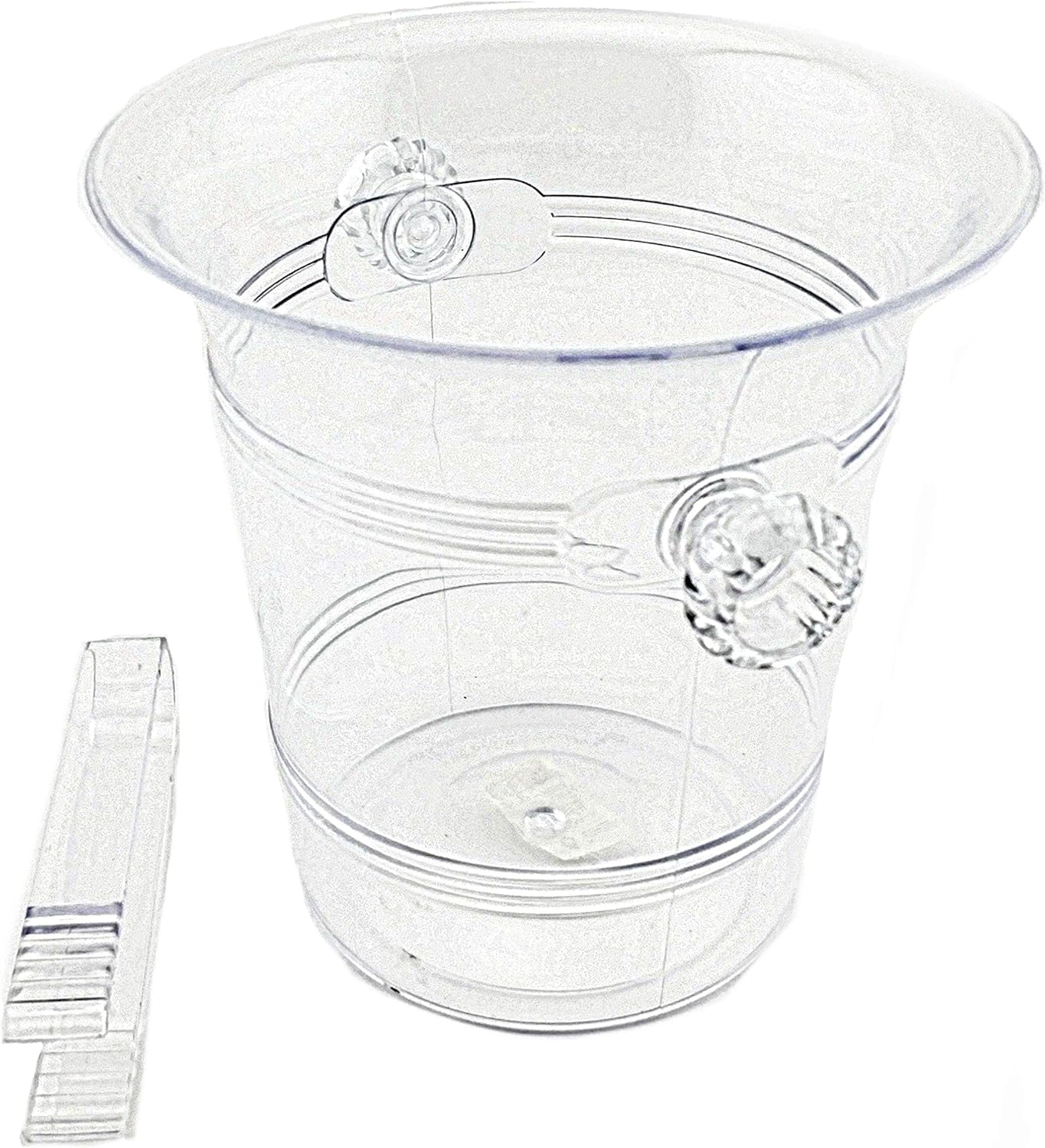 Efavormart 3-Pack Plastic Small Ice Buckets With Handle & Tongs In Crystal-Cut Design – Clear 5"x5" Shatterproof Compact Bar Ice Holder & Drink Cooler